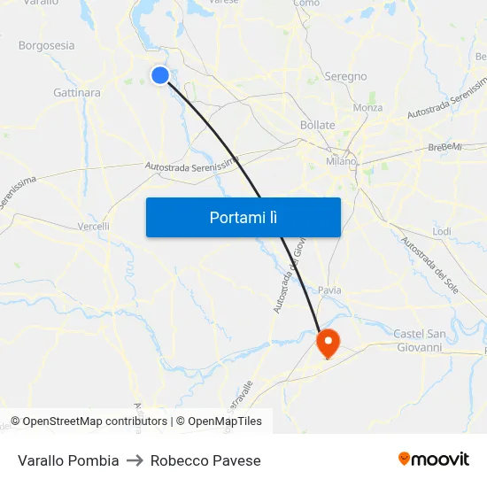 Varallo Pombia to Robecco Pavese map