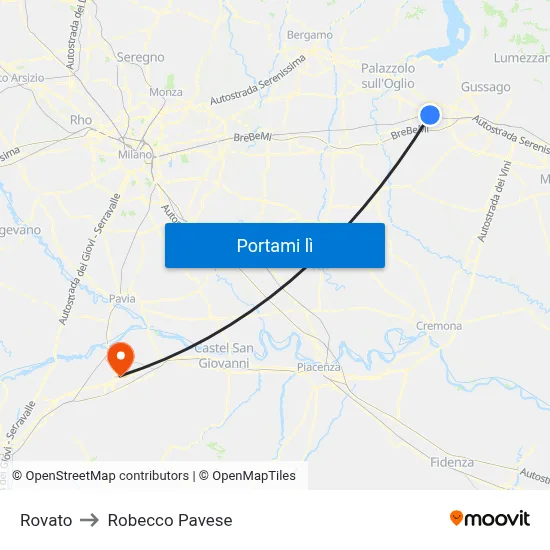 Rovato to Robecco Pavese map