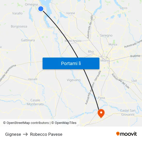 Gignese to Robecco Pavese map