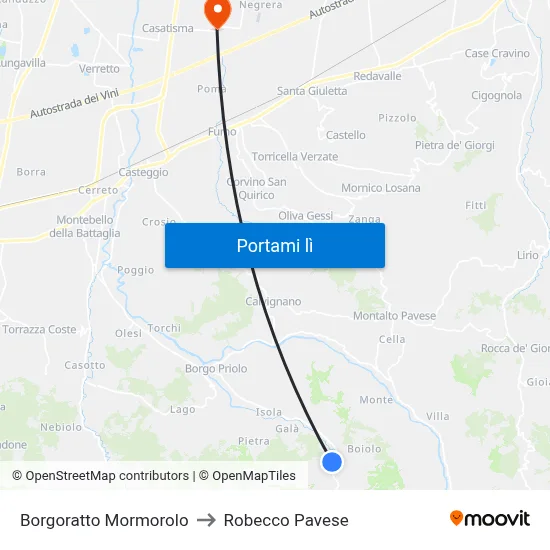 Borgoratto Mormorolo to Robecco Pavese map
