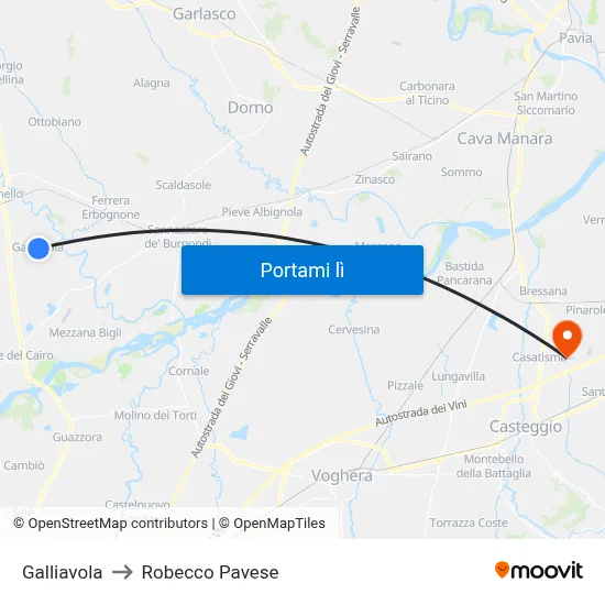 Galliavola to Robecco Pavese map