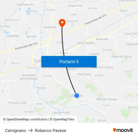 Calvignano to Robecco Pavese map