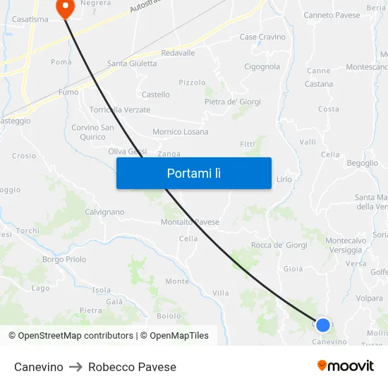 Canevino to Robecco Pavese map