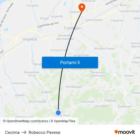Cecima to Robecco Pavese map