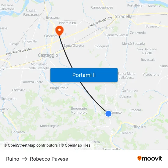 Ruino to Robecco Pavese map