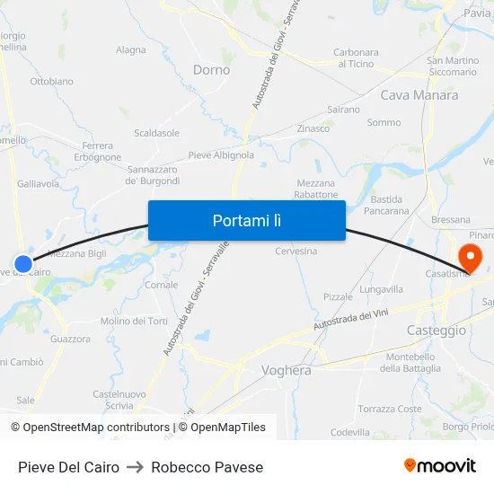 Pieve Del Cairo to Robecco Pavese map
