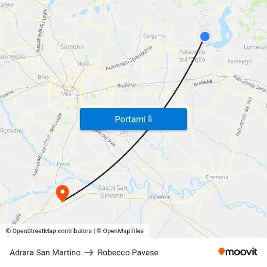 Adrara San Martino to Robecco Pavese map