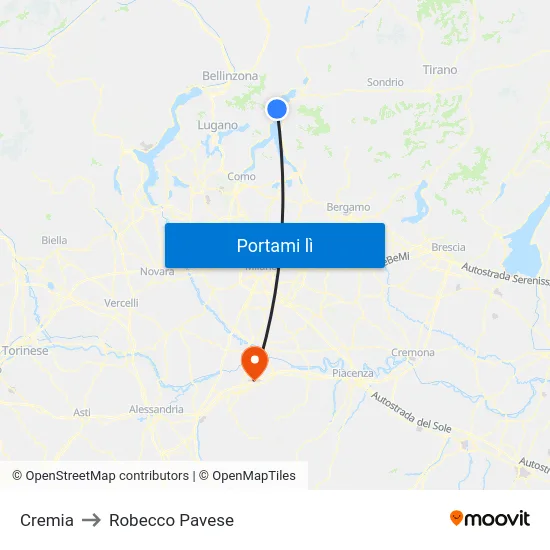 Cremia to Robecco Pavese map