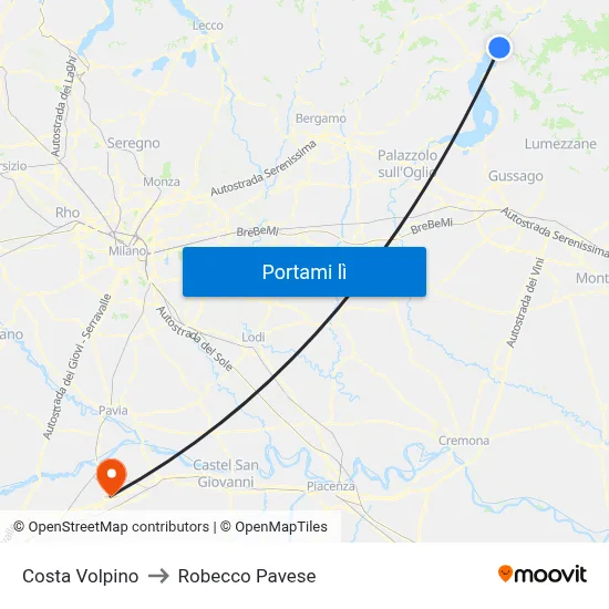 Costa Volpino to Robecco Pavese map