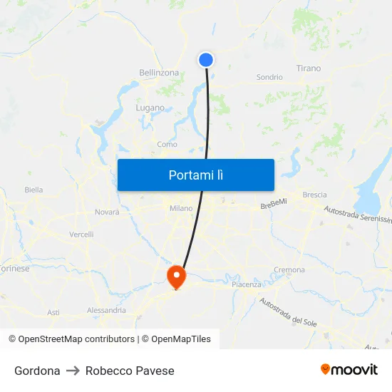 Gordona to Robecco Pavese map