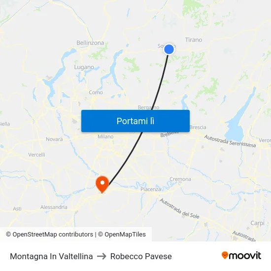 Montagna In Valtellina to Robecco Pavese map