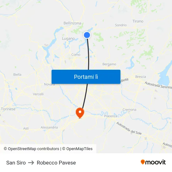 San Siro to Robecco Pavese map
