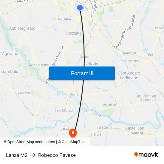 Lanza M2 to Robecco Pavese map