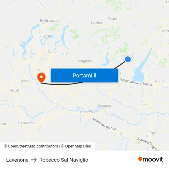 Lavenone to Robecco Sul Naviglio map