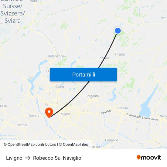Livigno to Robecco Sul Naviglio map