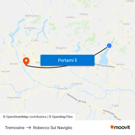 Tremosine to Robecco Sul Naviglio map