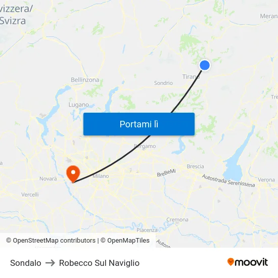 Sondalo to Robecco Sul Naviglio map