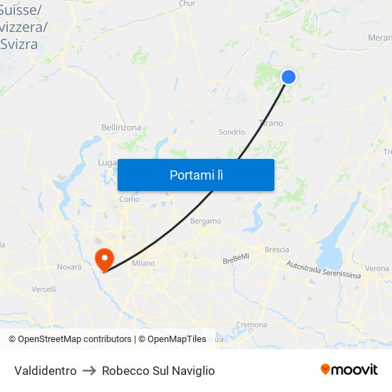 Valdidentro to Robecco Sul Naviglio map