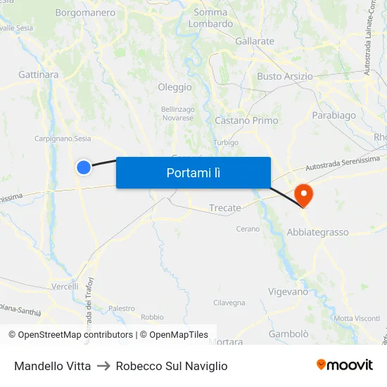 Mandello Vitta to Robecco Sul Naviglio map
