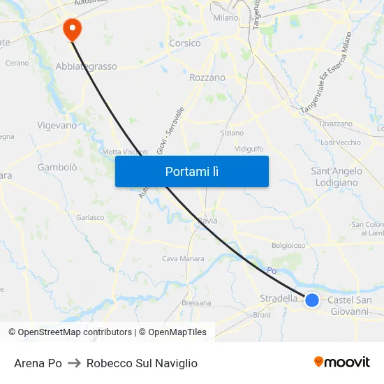 Arena Po to Robecco Sul Naviglio map