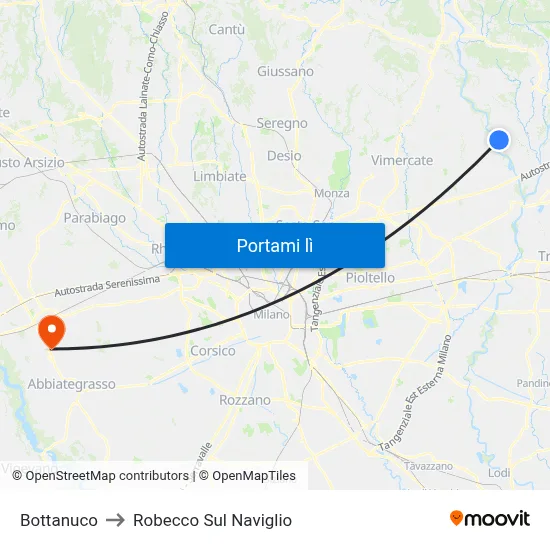 Bottanuco to Robecco Sul Naviglio map