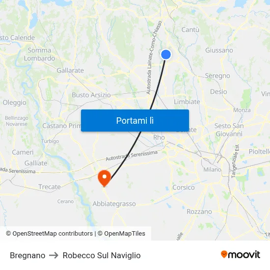 Bregnano to Robecco Sul Naviglio map
