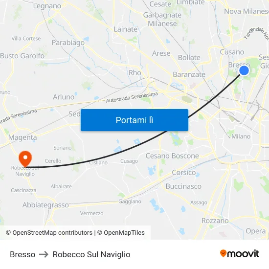 Bresso to Robecco Sul Naviglio map