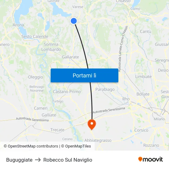 Buguggiate to Robecco Sul Naviglio map