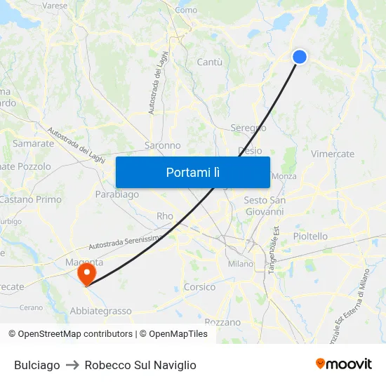 Bulciago to Robecco Sul Naviglio map