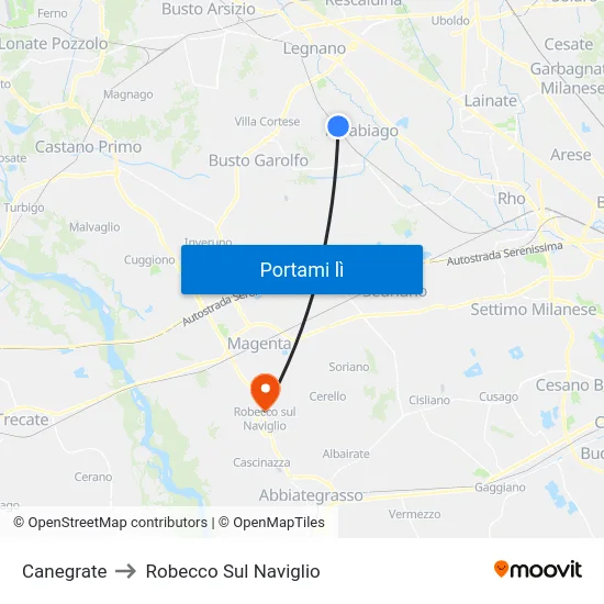 Canegrate to Robecco Sul Naviglio map