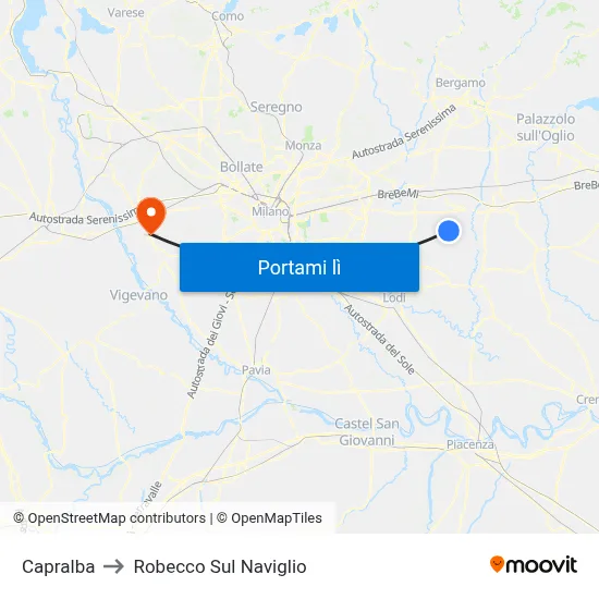Capralba to Robecco Sul Naviglio map