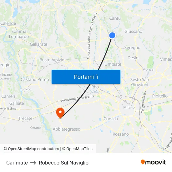 Carimate to Robecco Sul Naviglio map