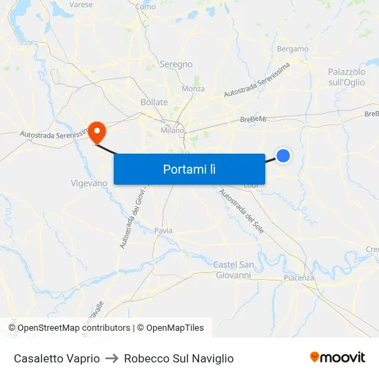 Casaletto Vaprio to Robecco Sul Naviglio map