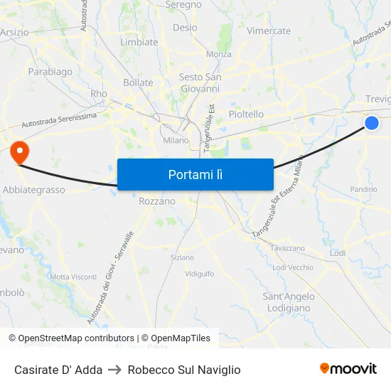 Casirate D' Adda to Robecco Sul Naviglio map