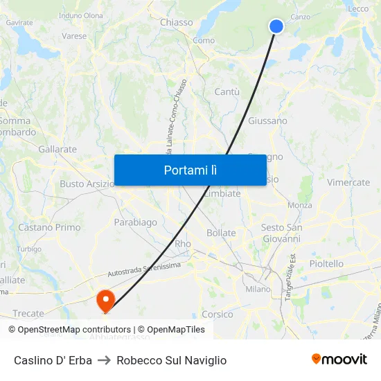 Caslino D' Erba to Robecco Sul Naviglio map