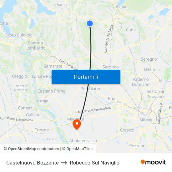 Castelnuovo Bozzente to Robecco Sul Naviglio map