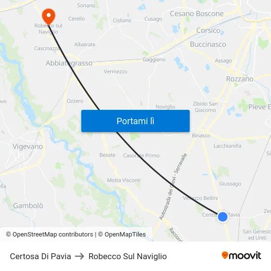 Certosa Di Pavia to Robecco Sul Naviglio map
