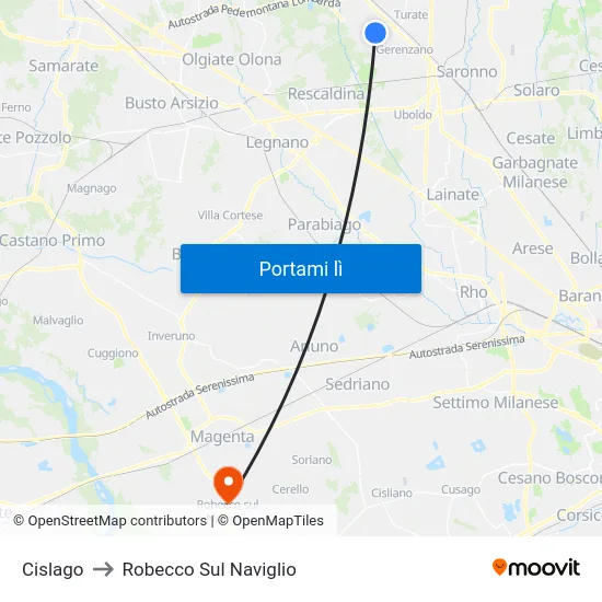 Cislago to Robecco Sul Naviglio map