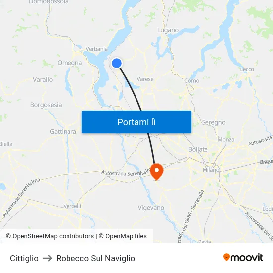 Cittiglio to Robecco Sul Naviglio map
