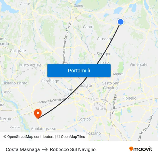 Costa Masnaga to Robecco Sul Naviglio map