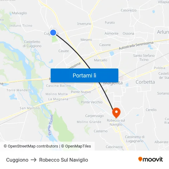 Cuggiono to Robecco Sul Naviglio map