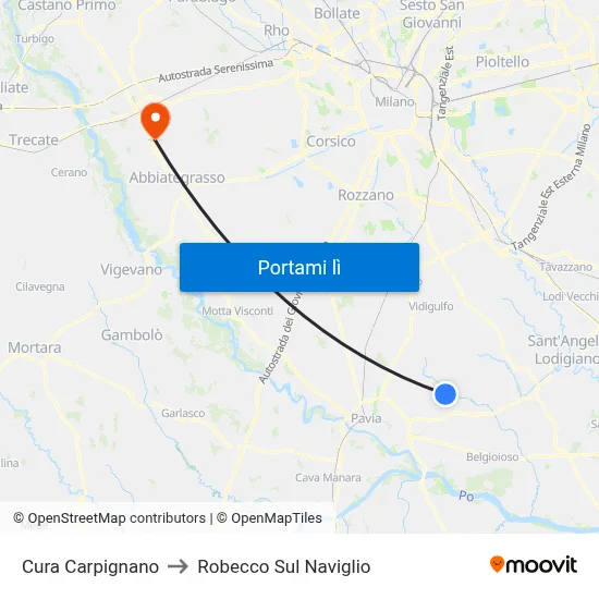 Cura Carpignano to Robecco Sul Naviglio map
