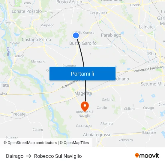 Dairago to Robecco Sul Naviglio map