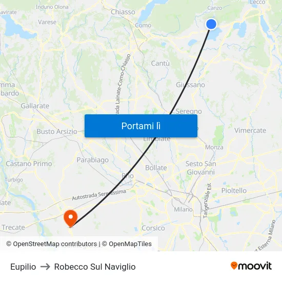 Eupilio to Robecco Sul Naviglio map