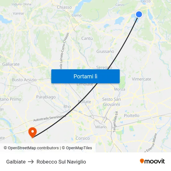 Galbiate to Robecco Sul Naviglio map