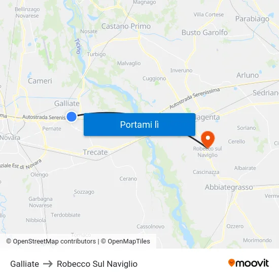 Galliate to Robecco Sul Naviglio map
