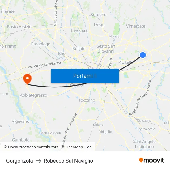 Gorgonzola to Robecco Sul Naviglio map