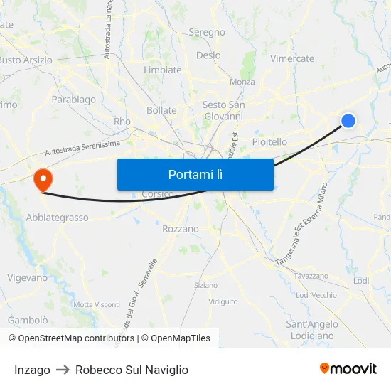 Inzago to Robecco Sul Naviglio map