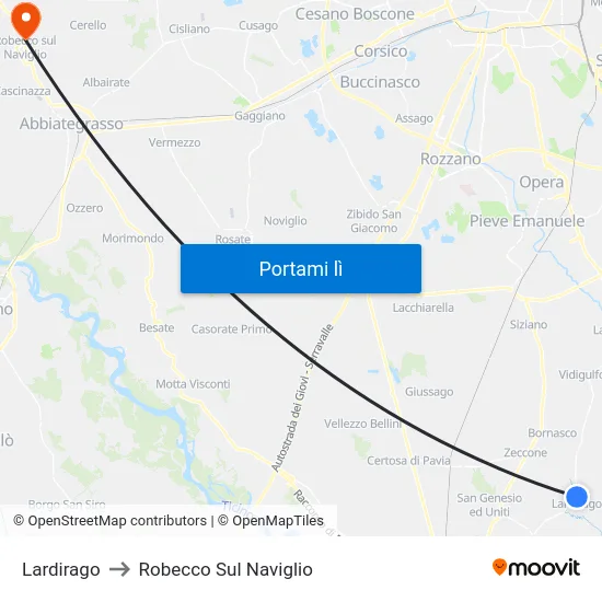 Lardirago to Robecco Sul Naviglio map