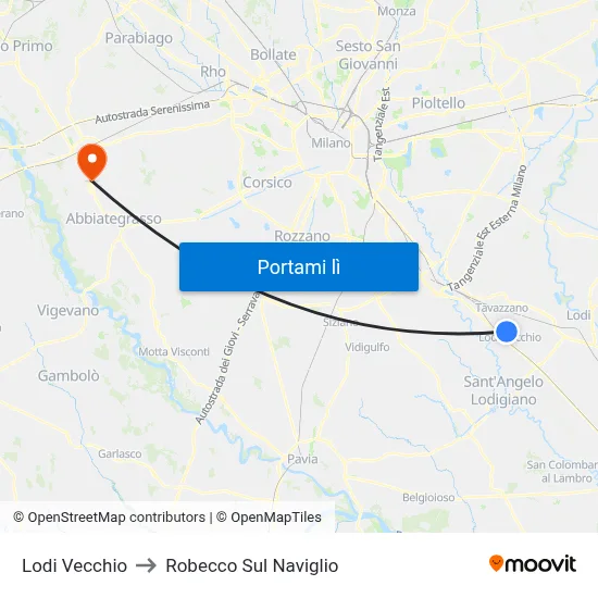 Lodi Vecchio to Robecco Sul Naviglio map